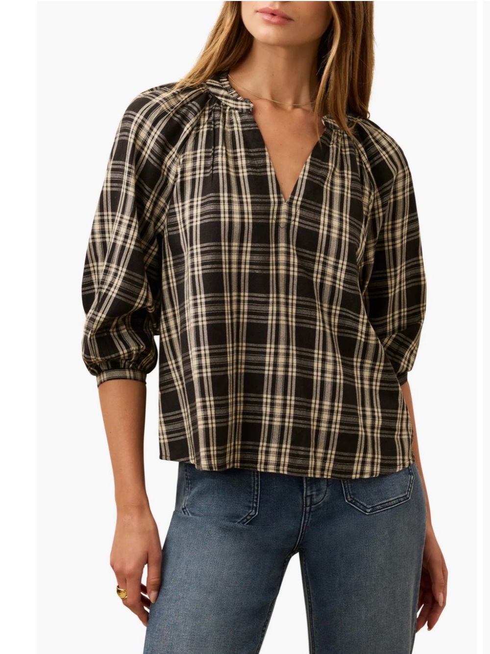Faherty Portia Plaid Top Size XL